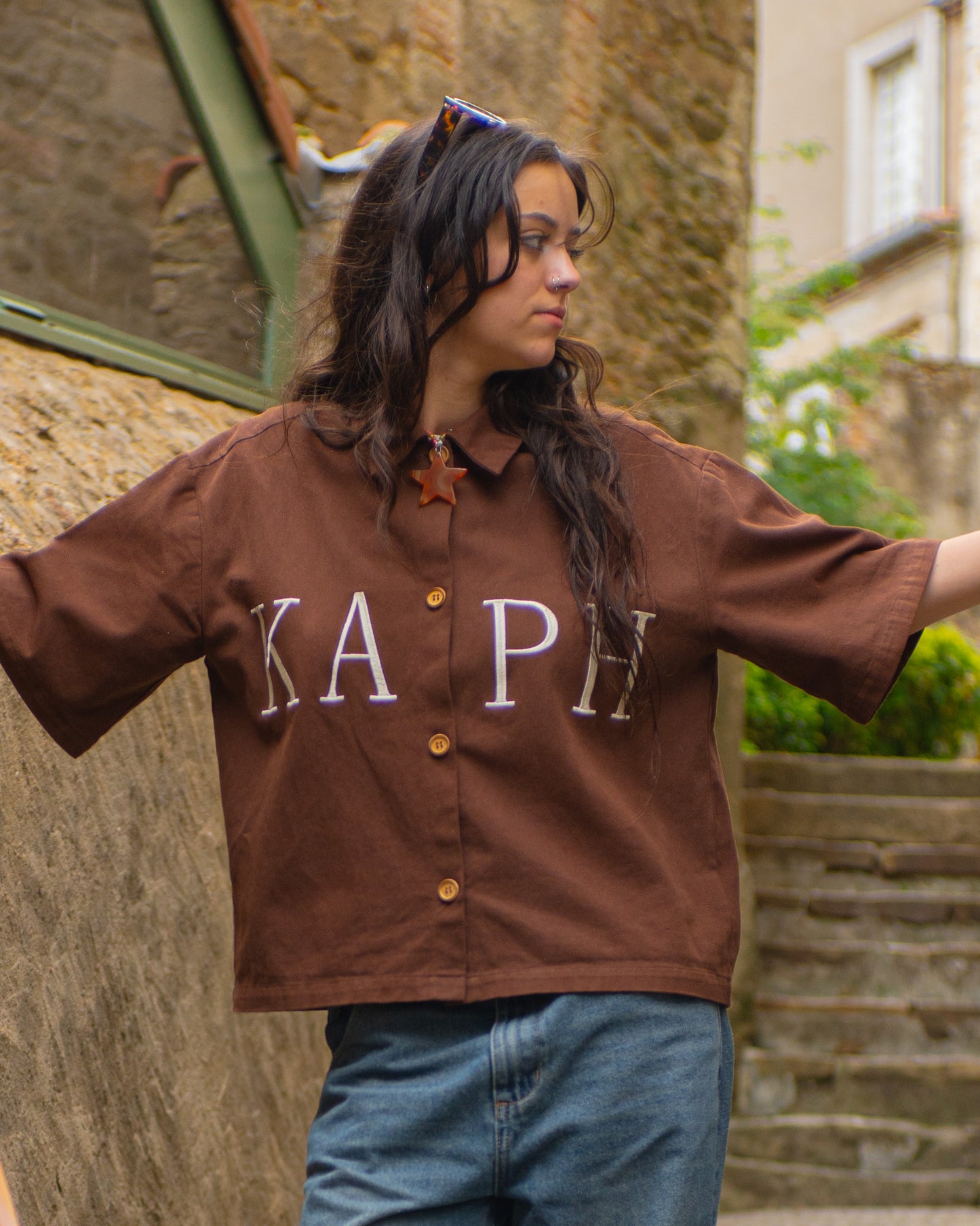 KAPH BOXY BROWN BUTTON-UP SHIRT