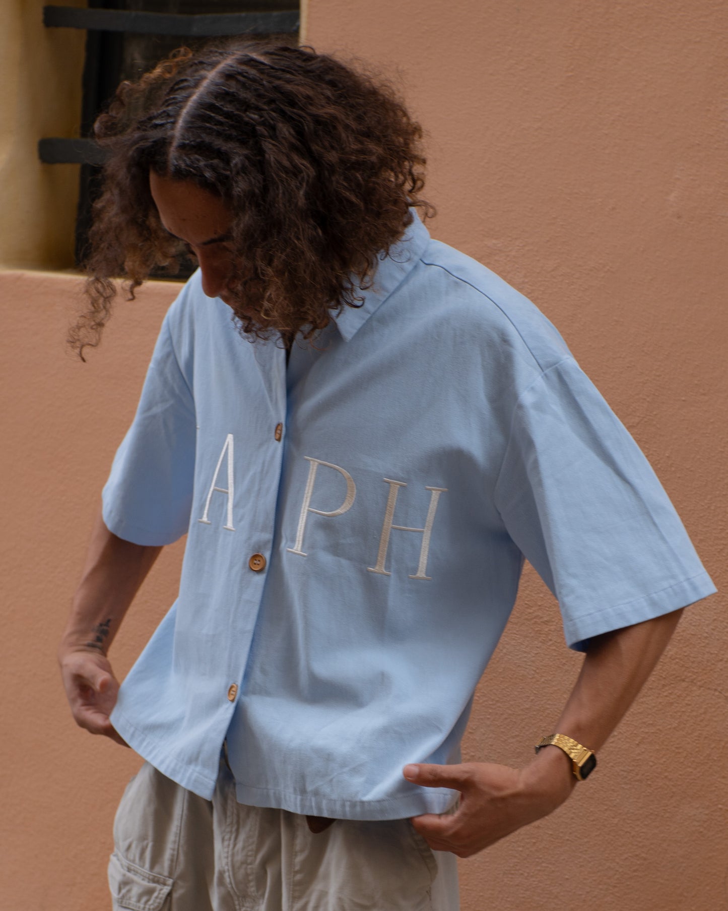 KAPH BOXY BLUE BUTTON-UP SHIRT