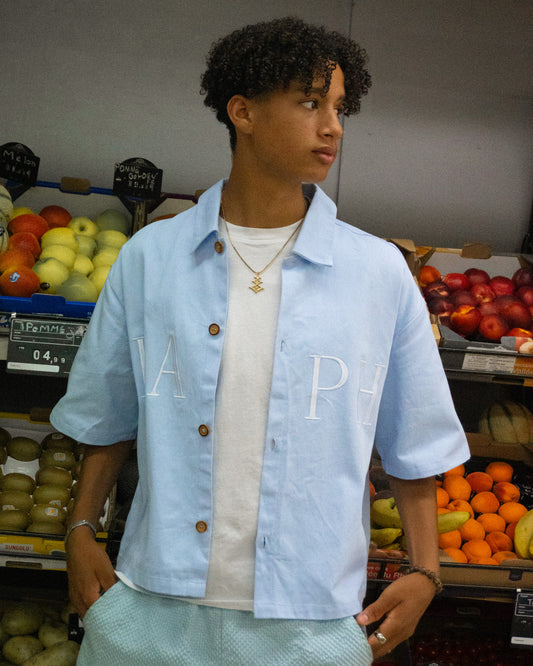 KAPH BOXY BLUE BUTTON-UP SHIRT